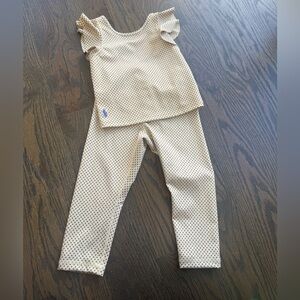 Girls yellow, pink and blue Polka Dot Ruffle Sleeve Top & Legging Set